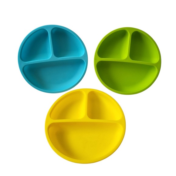 Wee Sprout Silicone Divided Plates Lot of 3 Blue Green Yellow Baby Feeding - Picture 1 of 2